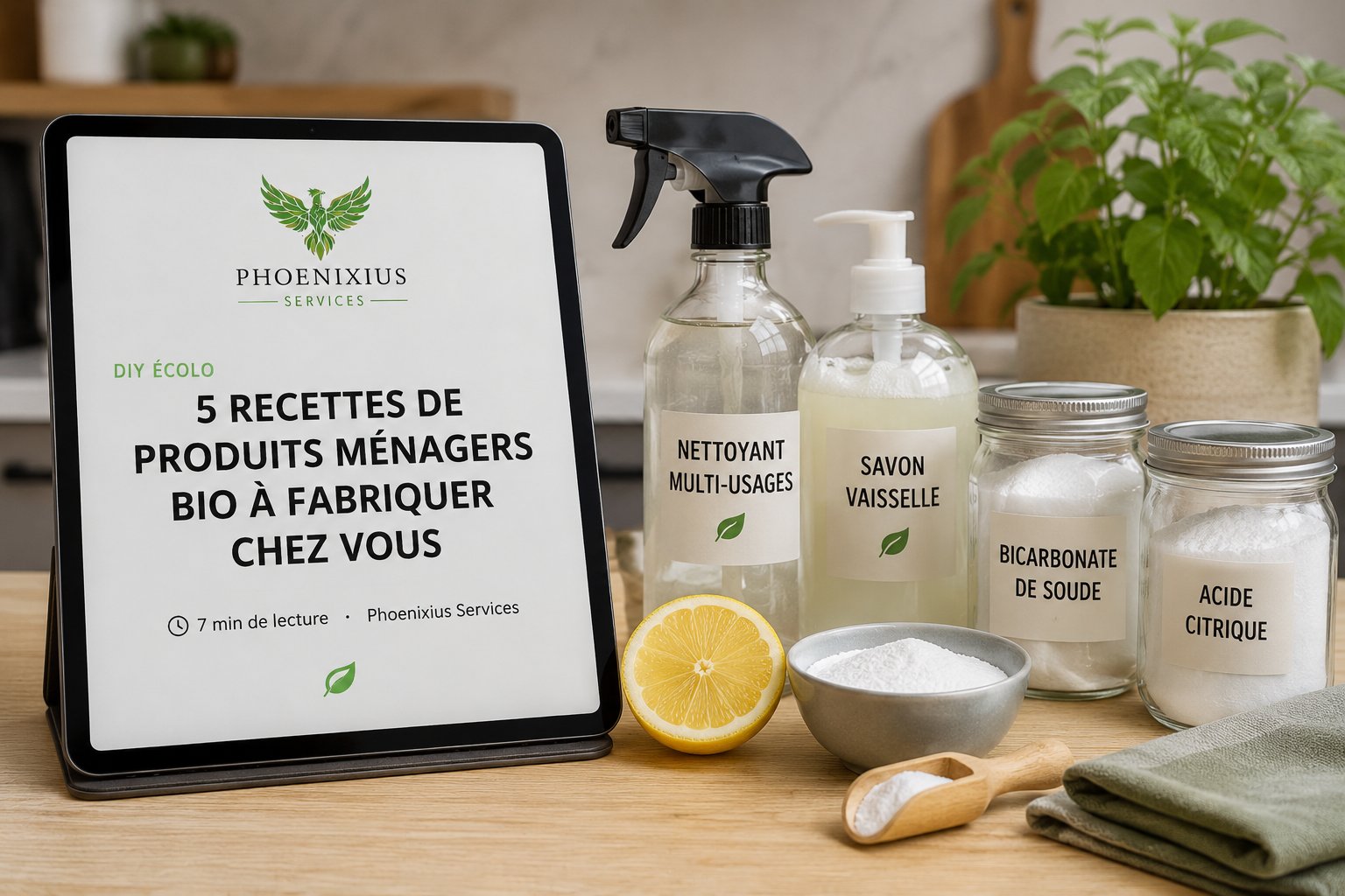 Produits de nettoyage écologiques naturels — savon, brosse, microfibre