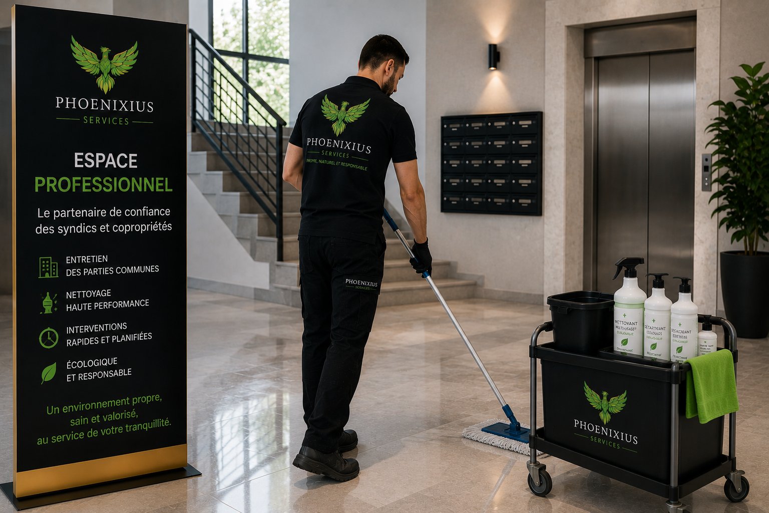 Hall d'immeuble propre — Phoenixius Services syndics